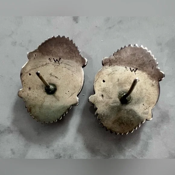 Sterling Silver Turquoise Post Earrings | Southwest Native Style | Signed - Picture 2 of 5